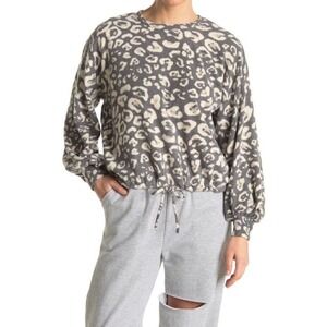 New KNOW ONE CARES Brushed Knit Leopard Print cropped Sweater In Natural Size L